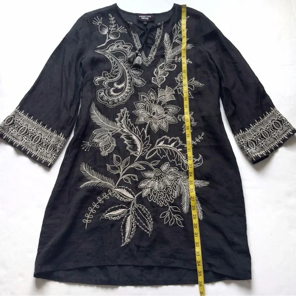 Johnny Was Floral Embroidered Shift Dress Small Black Boho Chic Eclectic Tassels - Picture 9 of 12